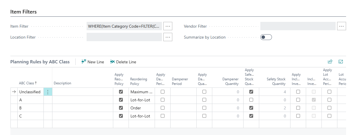 ABC Inventory Classification screenshot 2 - setup planning rules by ABC class
